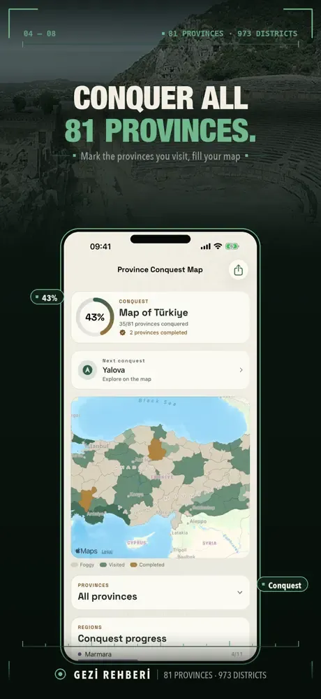 Conquest map: mark the provinces you visit and fill your map